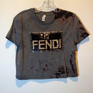 Cropped Tee Shirt with Sequin Name